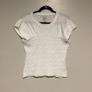 Maeve Women Top Size L Stretch Knit White Short Sleeves Round Neck Pullover